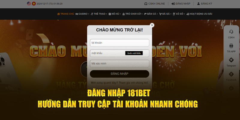 Đăng nhập 181bet nhận ưu đãi nhà cái